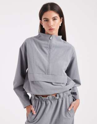 4th & Reckless Exclusive Funnel Neck Seam Detail Toggle Tailored Pullover Jacket In Gray