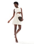 [4th & Reckless] 4th & Reckless exclusive linen cut out metal hardware mini dress in cream-White 16 CREAM