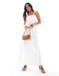 [4th & Reckless] 4th & Reckless exclusive linen look cotton dropped waist strap bead detail midaxi dress in white 10 WHITE