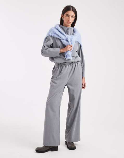 4th & Reckless exclusive toggle detail elasticated waist wide leg trouser co-ord in grey - view 1