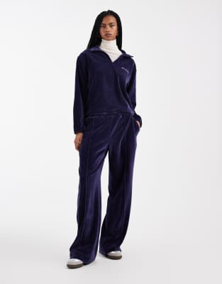 4th & Reckless Exclusive Velour Side Stripe Seam Detail Wide Leg Pants In Blue