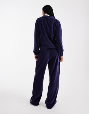 4th & Reckless Exclusive Velour Side Stripe Seam Detail Wide Leg Pants In Blue