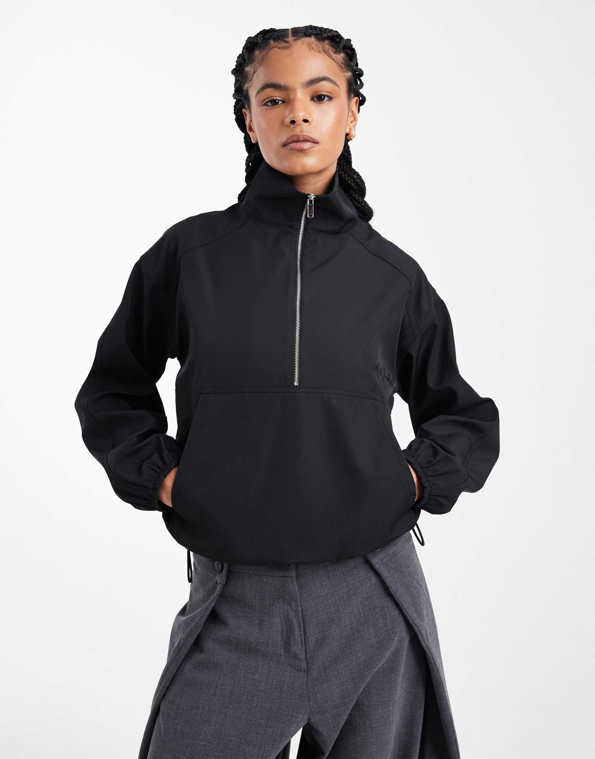 4th & reckless exclusive water repellent toggle detail pullover jacket in black