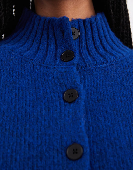 4th & Reckless exclusive wool feel funnel neck button through cardigan in cobalt, 3 of 4
