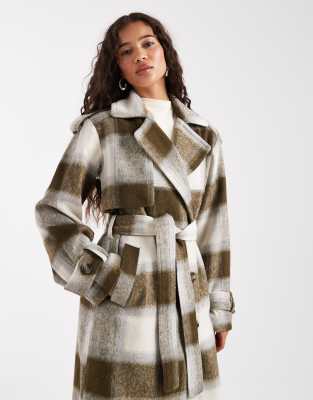 4th & Reckless Exclusive Wool Feel Longline Belted Trench Coat In Multi