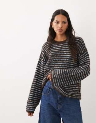 4th & Reckless Exclusive Wool Feel Textured Wide Sleeve Crew Neck Sweater In Brown