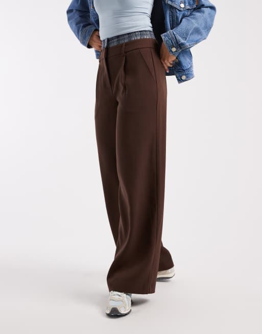 4th & Reckless - Exclusives - Elegante broek met wijde pijpen en geruite tailleband in chocoladebruin, 3 van 5