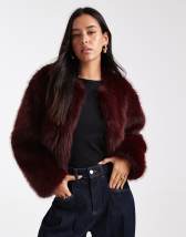 Bardot Sylvie zip faux fur jacket in burgundy