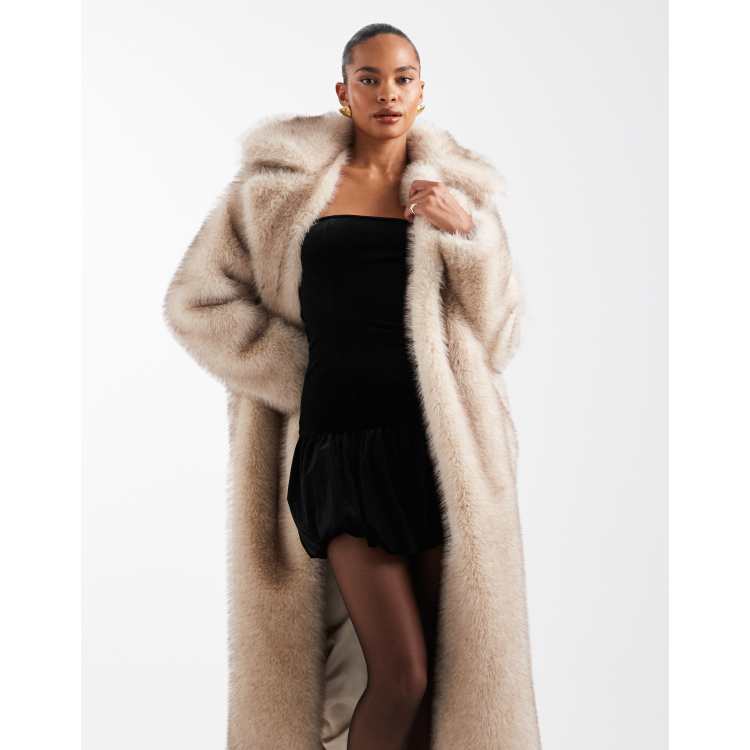 4th & Reckless faux fur oversized belted maxi coat in beige | ASOS