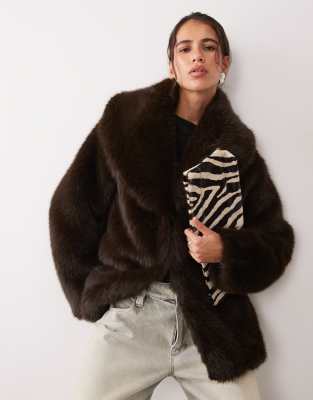 4th & Reckless Faux Fur Oversized Collar Jacket In Brown