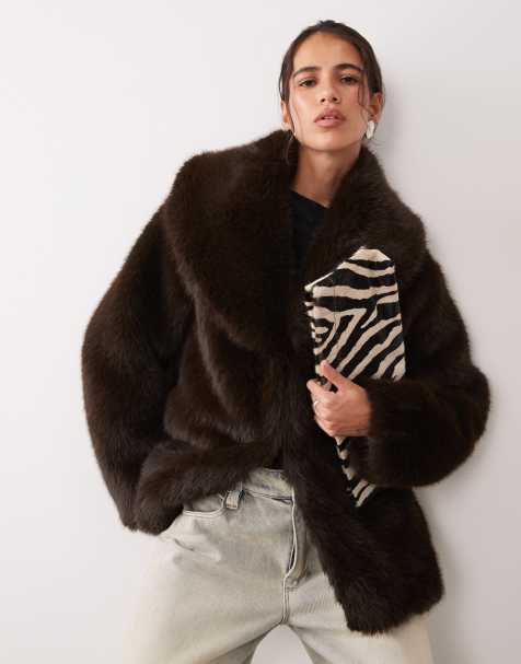 4th & Reckless faux fur oversized collar jacket in chocolate - view 1