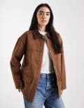 [4th & Reckless] 4th & Reckless faux suede contrast collar barn jacket in brown 8 BROWN