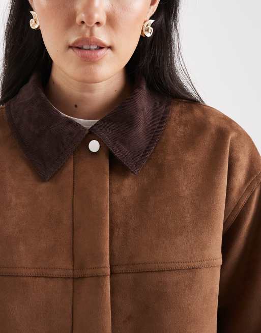 4th & Reckless faux suede corduroy collar barn jacket in