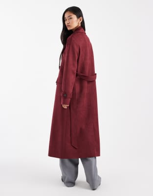 4th & Reckless Faux Suede Midi Trench Coat In Burgundy