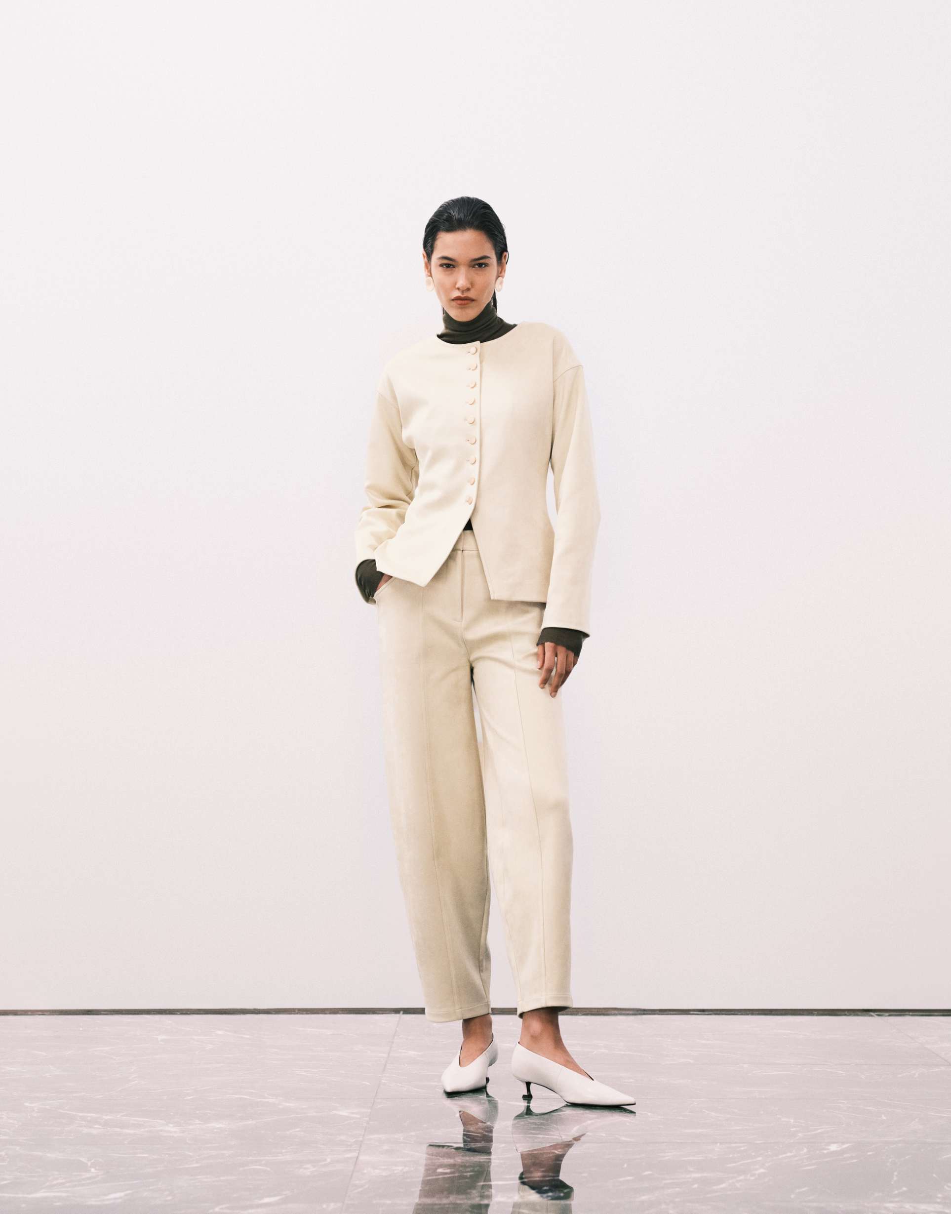 4th & reckless faux suede seam front detail balloon leg pants in buttercream - part of a set