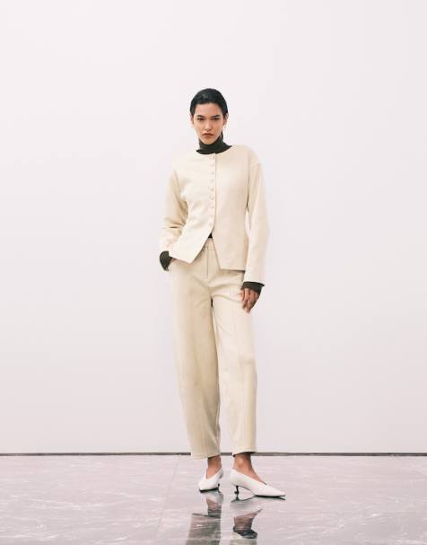 4th & Reckless faux suede seam front detail balloon leg trousers co-ord in buttercream - view 1