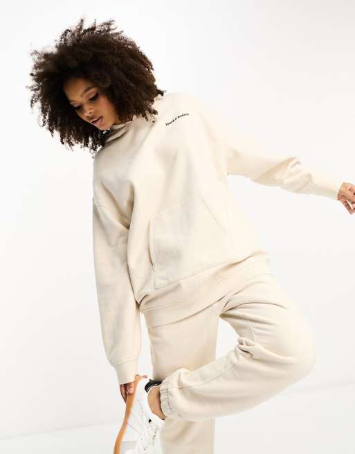 4th & Reckless - Felpa con cappuccio oversize da casa color crema con logo ricamato