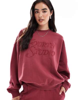 4th + Reckless - Felpa in cotone color lampone con logo ricamato in coordinato