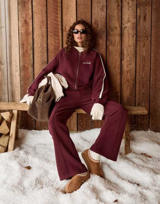 4th & Reckless - Felpa stile bomber in misto cotone color ciliegia con logo ricamato e zip in coordinato