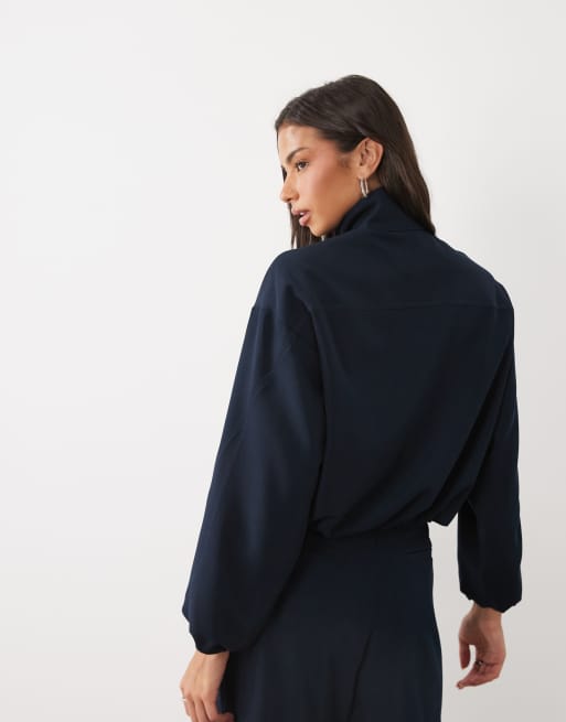 4th & Reckless figursydd setjacka med ståkrage i navy, 4 av 4