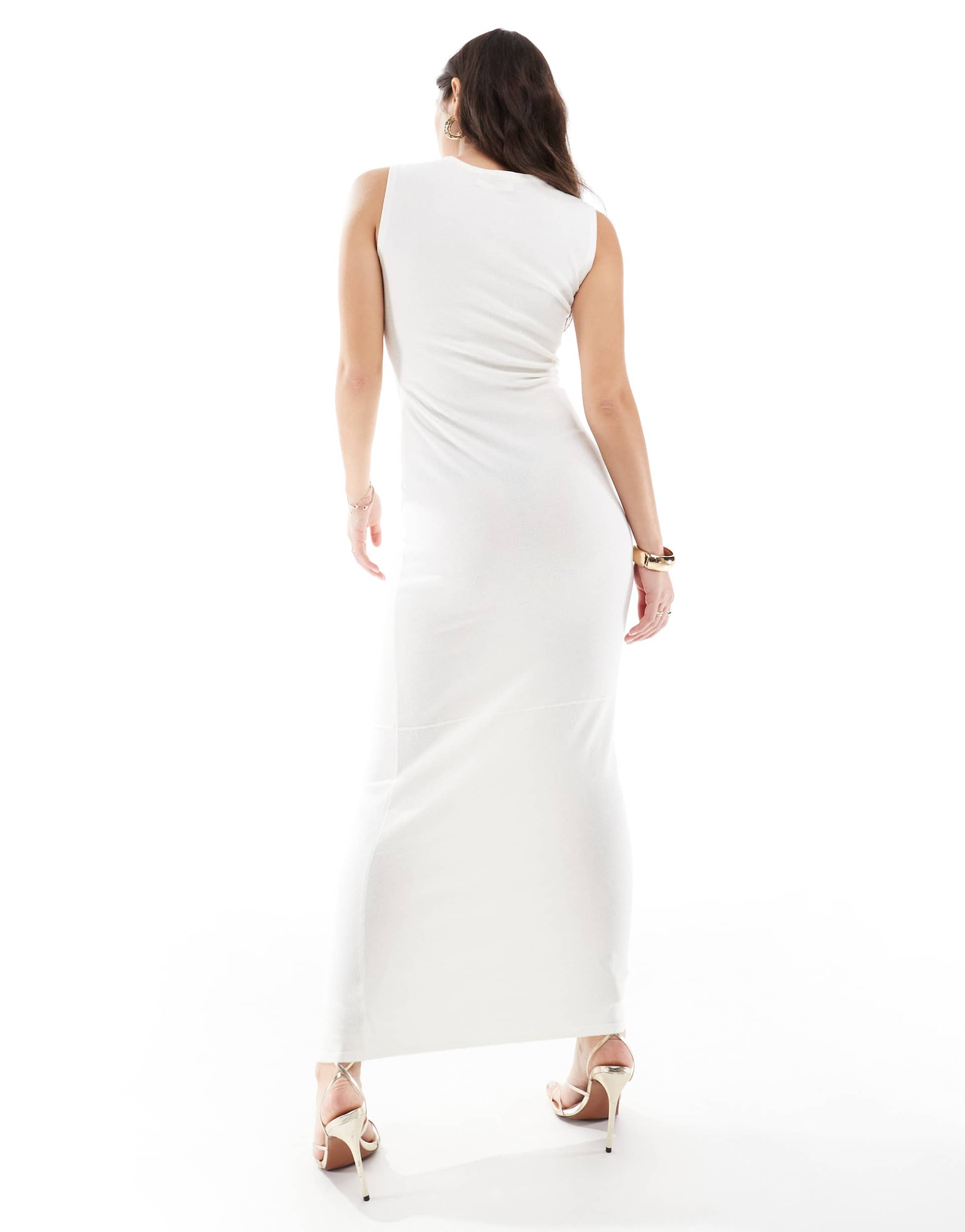 4th & reckless fine knit sleeveless twist bust detail maxi dress in cream