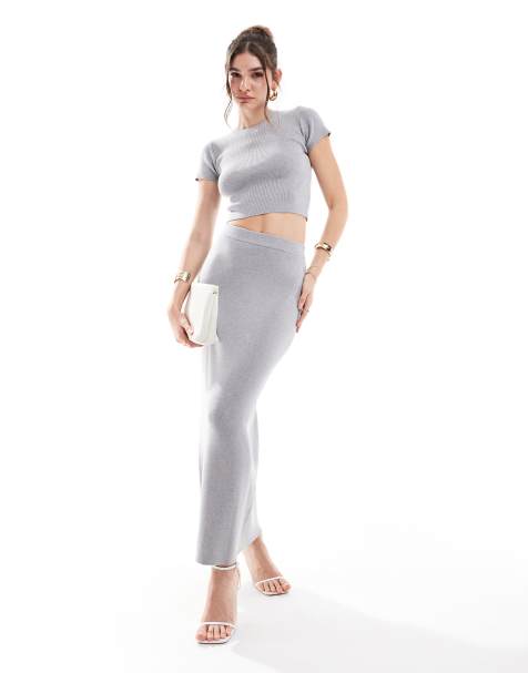4th & Reckless fine knit t-shirt and maxi skirt co-ord in grey - view 1