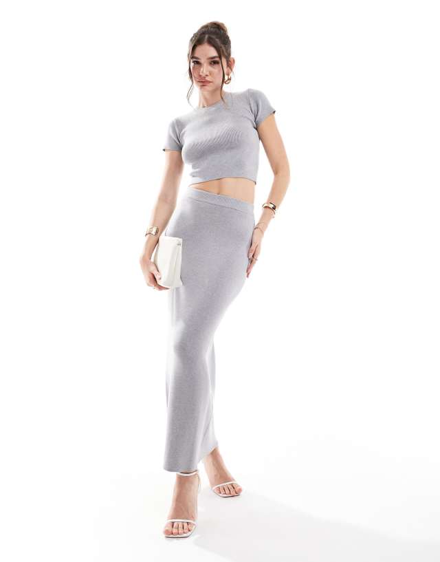 4th & Reckless - fine knit t-shirt and maxi skirt co-ord in grey