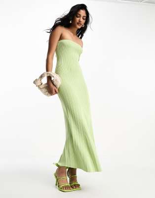 4th and reckless green dress 4th & Reckless Knitted Keyhole Bead Detail Flare Sleeve Maxi Beach Dress in  Green
