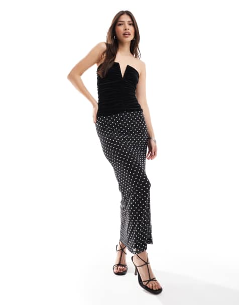 4th & Reckless fishtail maxi skirt in black polka dot - view 1