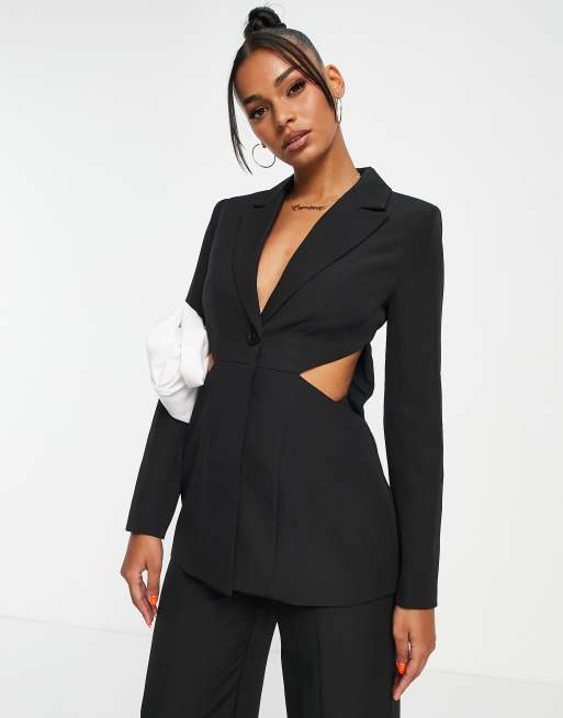 4th & Reckless fitted suit blazer with cut out detail in black | ASOS