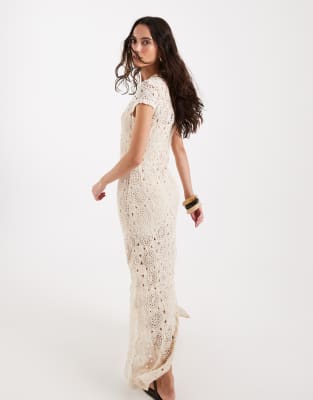 4th & Reckless flower crochet cap sleeve maxi dress in cream