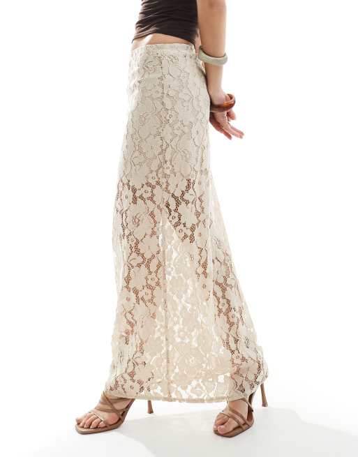 4th & Reckless flower lace maxi skirt in beige , 2 of 5