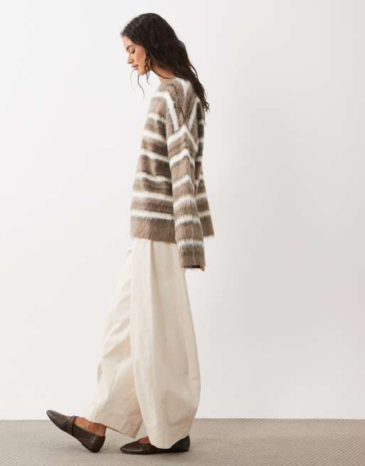 4th & Reckless fluffy knit jumper in brown & cream stripe, 3 of 4