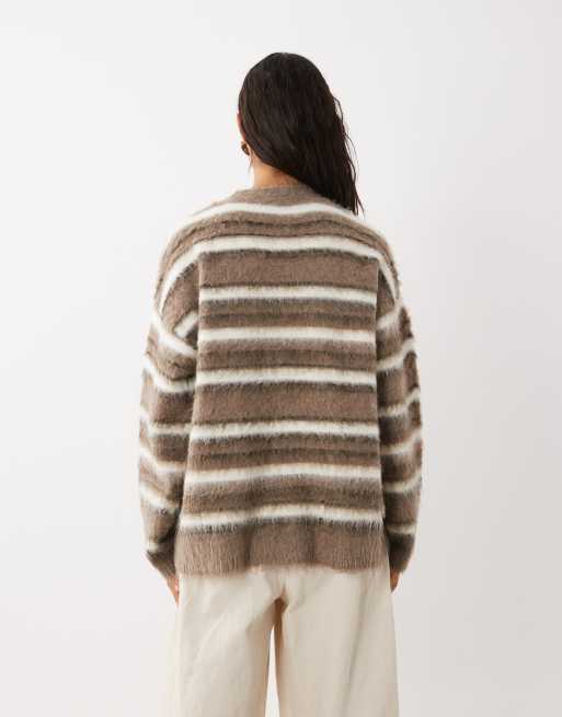 4th & Reckless fluffy knit sweater in brown & cream stripe, 4 of 4