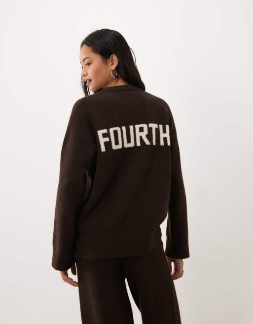 4th & Reckless mohair blend 'fourth' back logo jumper and trousers co-ord in chocolate, 2 of 3