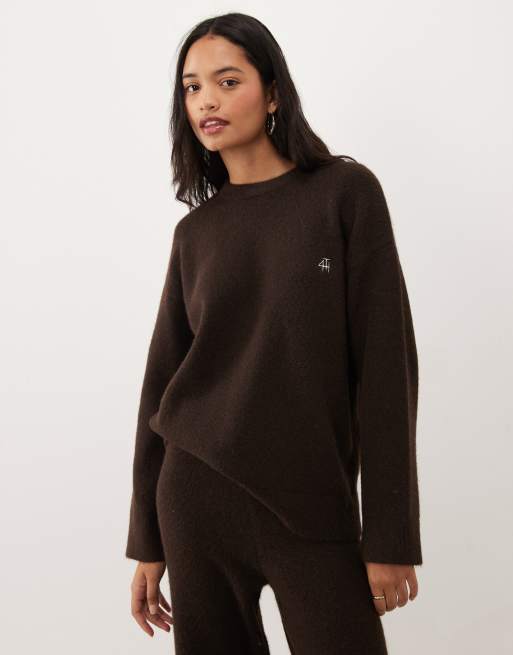 4th & Reckless 'fourth' back logo sweater in chocolate - part of a set, 2 of 4