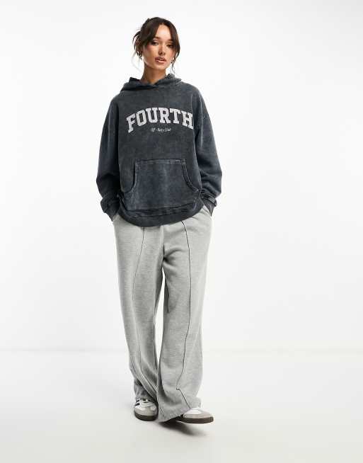 4th & Reckless - Fourth - Felpa con cappuccio blu navy lavaggio acido