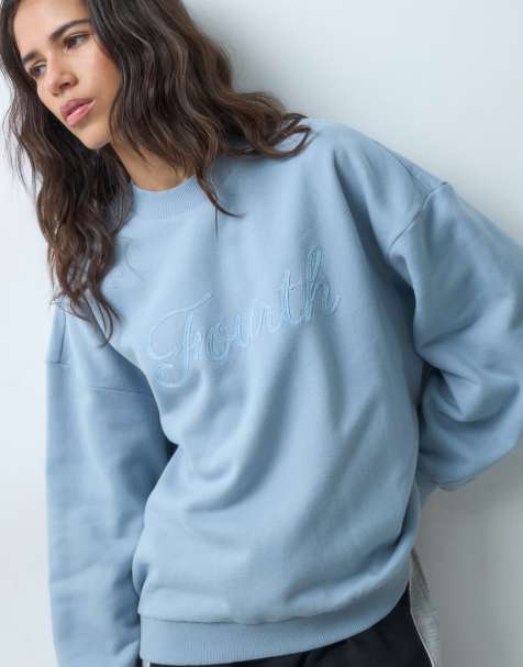 4th & Reckless 'fourth' logo loopback front graphic sweatshirt in blue - view 1