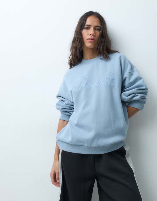 4th & Reckless 'fourth' logo loopback-sweatshirt med frontprint i blå, 5 af 5