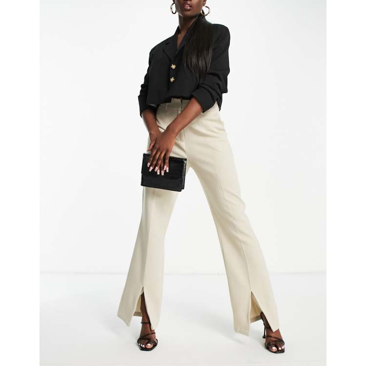 Miss Selfridge patent croc straight leg pants with side slit hem