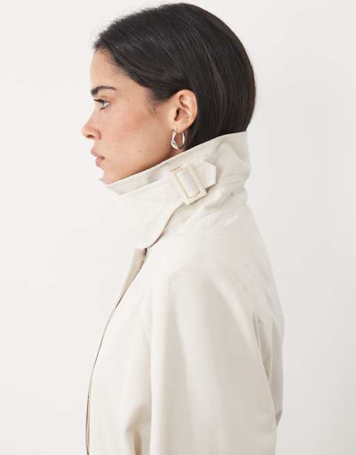 4th & Reckless funnel buckle neck detail button through midi trench coat in cream, 4 of 4