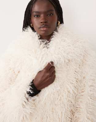 4th & Reckless Fur Fluffy Oversized Collar Jacket In Neutral