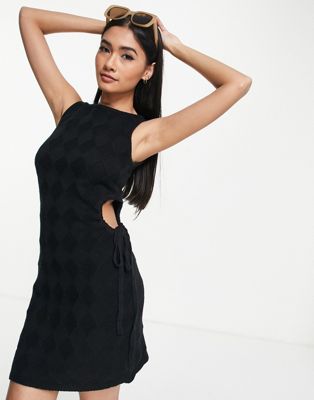 4th & Reckless Garret mini kniited beach dress with cut out detail in black - ASOS Price Checker