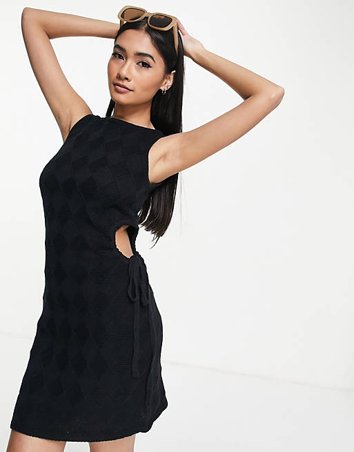 Dresses 4th & Reckless Garret mini kniited beach dress with cut out detail in black 