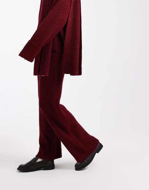 4th & Reckless - Gebreide broek met wijde pijpen in bordeauxrood, deel van co-ord set, 2 van 5