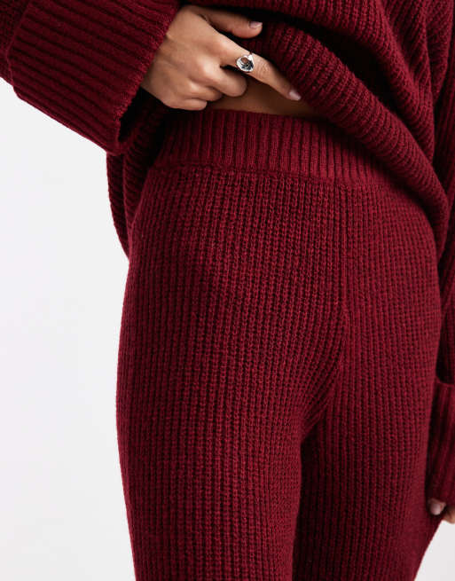 4th & Reckless - Gebreide broek met wijde pijpen in bordeauxrood, deel van co-ord set, 3 van 5