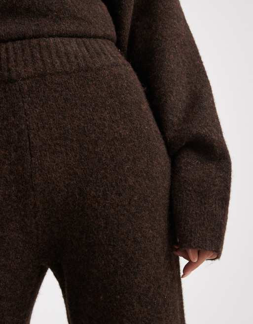 4th & Reckless - Gebreide broek van wolmix met wijde pijpen in chocoladebruin, deel van co-ord set, 3 van 5