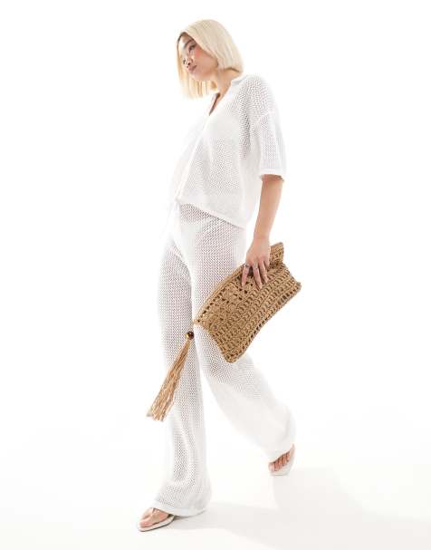 4th & Reckless - Gebreide co-ord strandset van overhemd en broek in wit - view 1