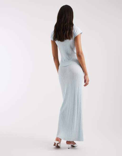 4th & Reckless - Gebreide geribbelde maxi rok in babyblauw, deel van co-ord set, 3 van 5