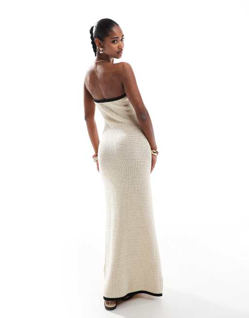 4th & Reckless – Gehäkeltes Maxi-Strandkleid in Ecru mit gebundener Vorderseite und farblich abgesetzter Kante , 2 von 4